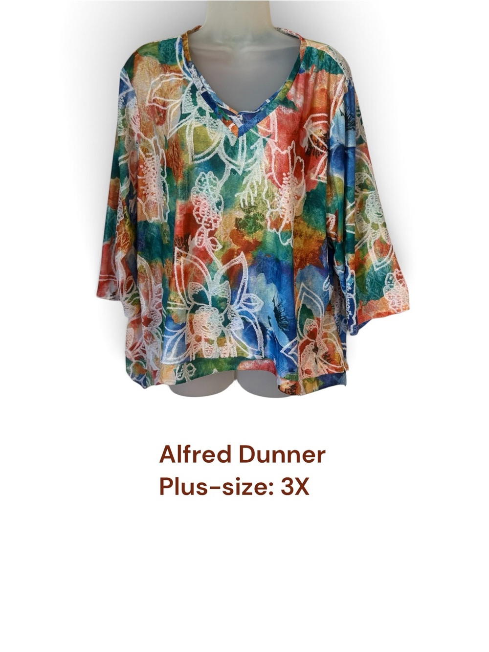 Alfred Dunner Multicolor Floral V-Neck Top  PLUS: 3X    #A